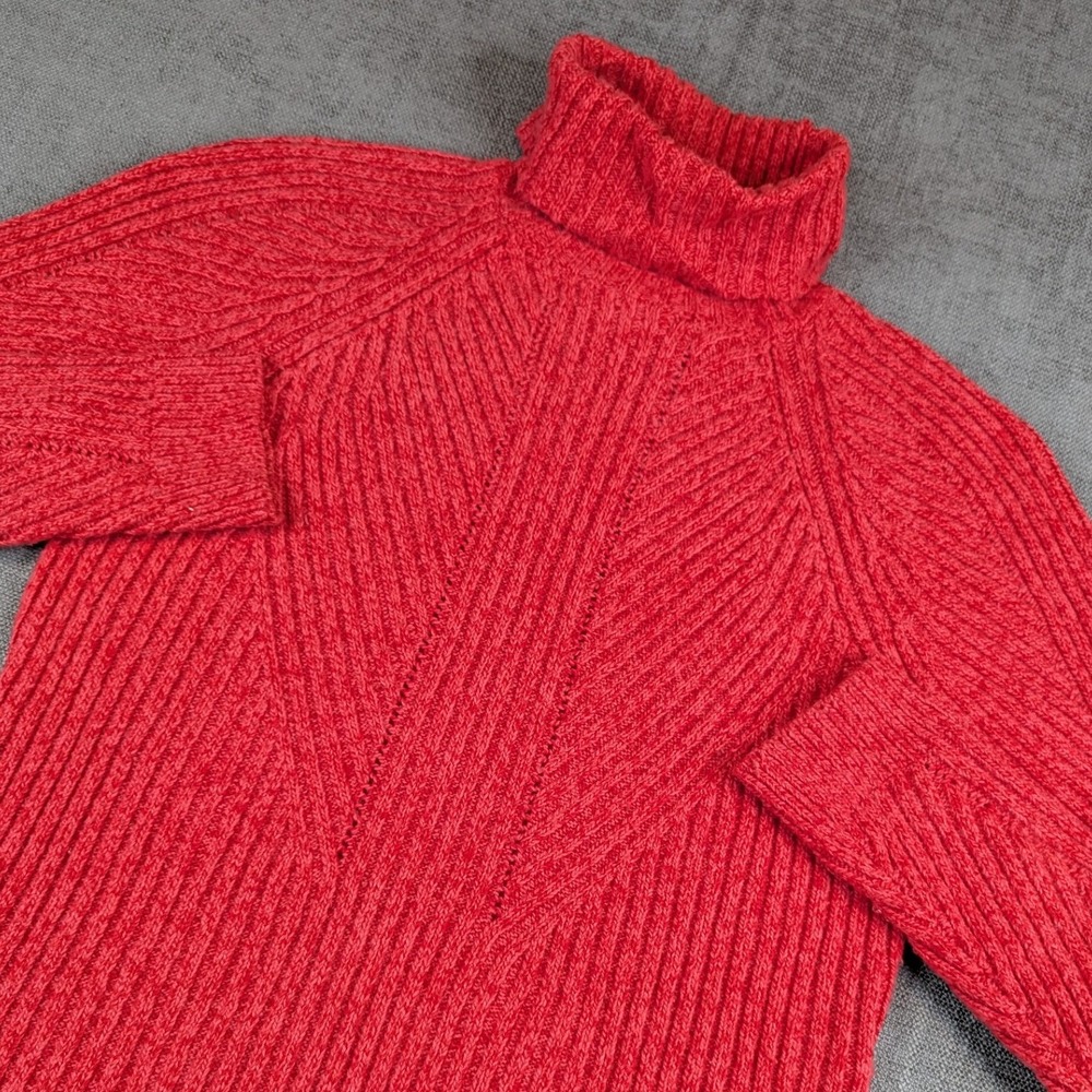Sundance Sweater Womens M Red Turtleneck Silk Blend Ribbed Knit Raglan Pullover